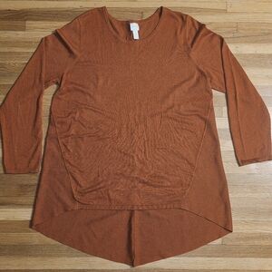 Chico's 3 XL Burnt Rust Orange Cotton Polyester Silk Blend High Low Tunic